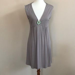 Trina Turk Gray Sleeveless Dress with Turquoise Accent